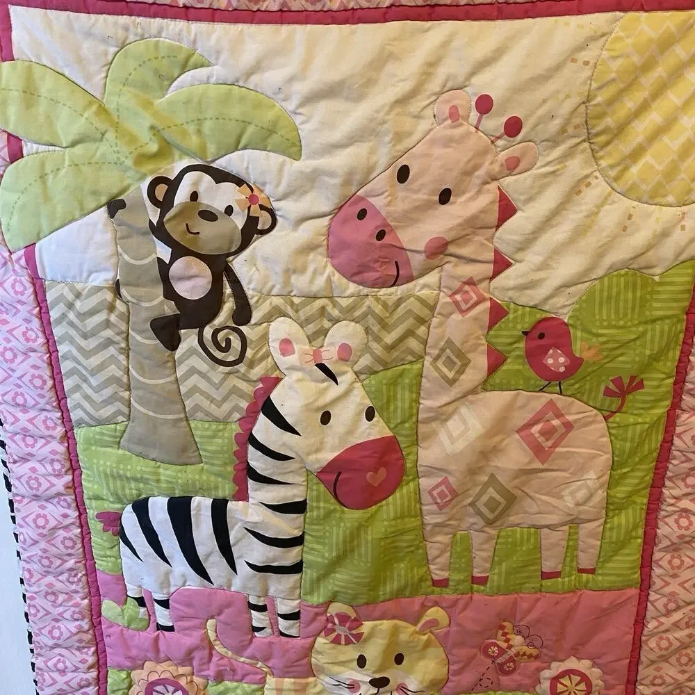 Y2K Garanimals Baby Blanket Quilt 31.5X41” Animal Giraffe Monkey Butterfly Cat